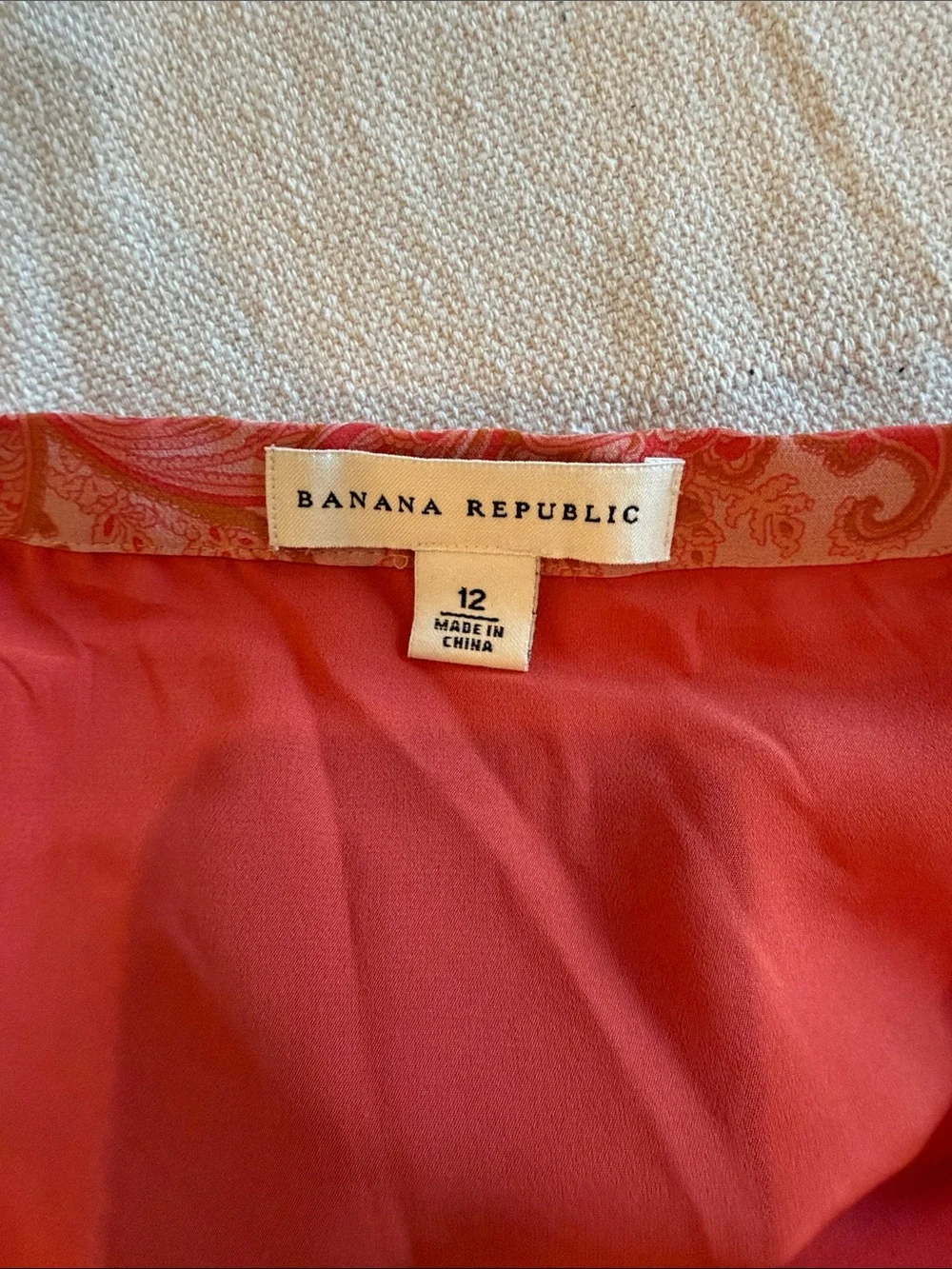 Banana Republic Women’s Coral & Orange Paisley High-Low Ruffle Skirt 100% Silk